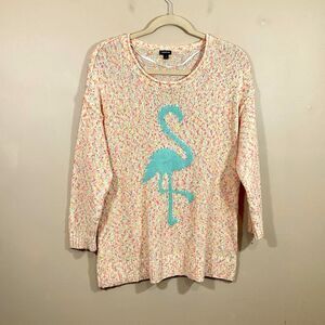 Torrid Womens Marled Flamingo Sweater 2X Pink Blue Bird Colorful Coastal Florida